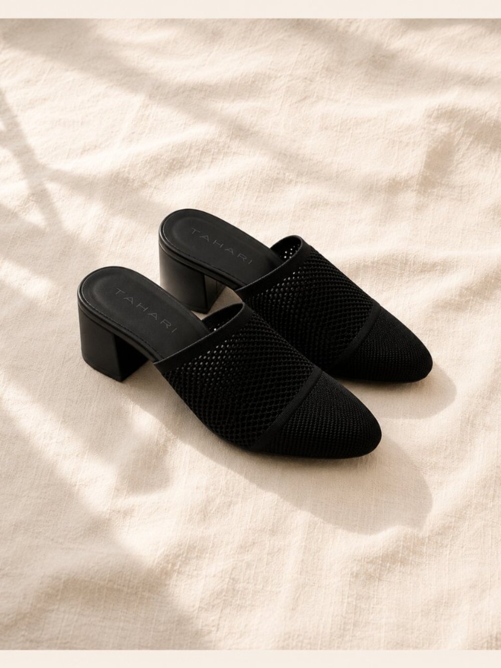 Tahari Santorini Open Knit Pointed Toe Mule Block Heel Black Women's 7.5 - Picture 2 of 8